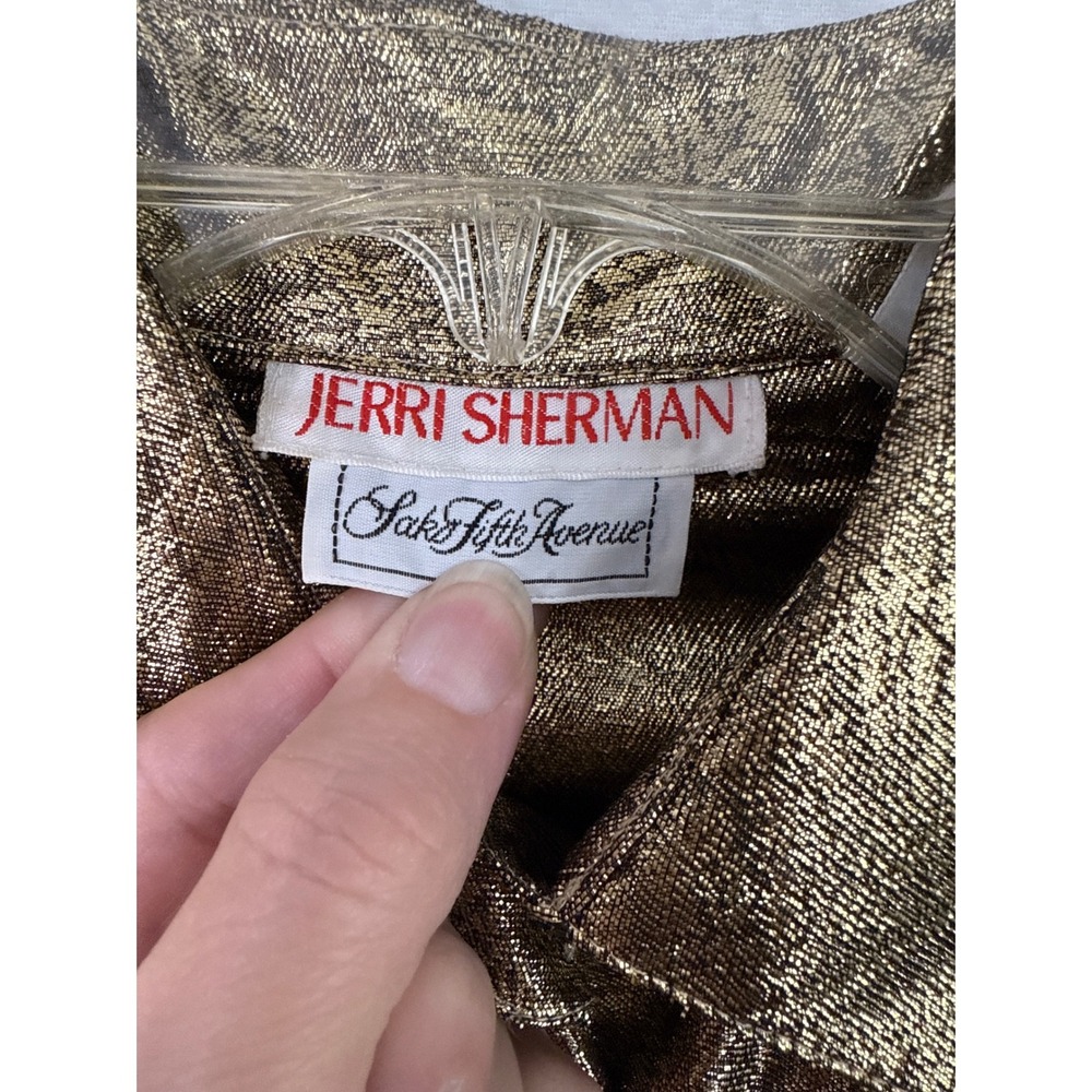 Jerri Sherman Saks Fifth Avenue Vintage Gold Metallic Paisley‎ Blouse Sz 8 - Picture 6 of 12